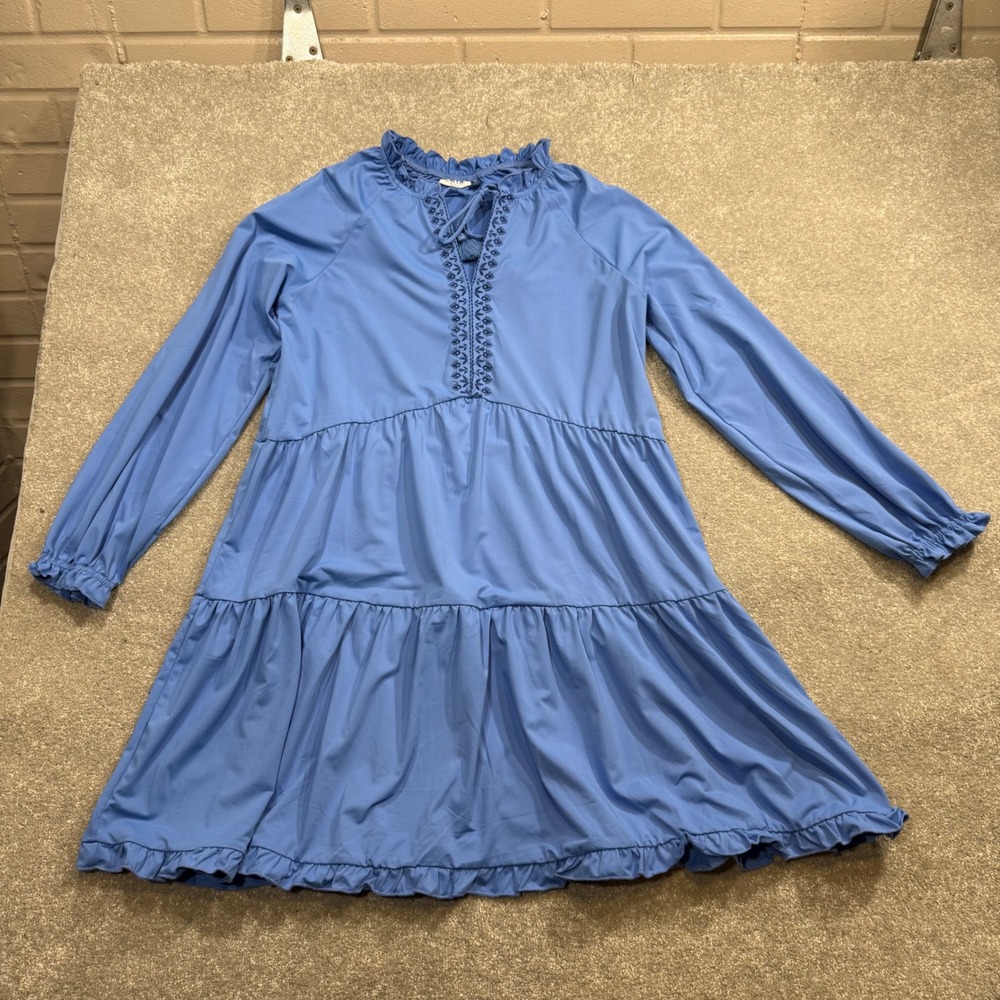 Cabana Life Periwinkle Blue Tiered Ruffle Dress Embroidered UPF 50+ M Coastal - Picture 6 of 16